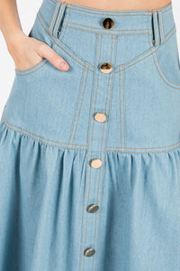 Light Denim Women Woven Solid Denim A-line Maxi Skirts