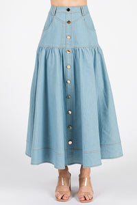 Light Denim Women Woven Solid Denim A-line Maxi Skirts