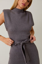 H Grey Mock Neck Wide Power Shoulder Sweater Mini Dress