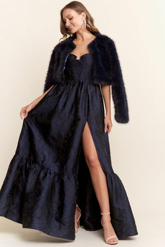 Navy Elegant Faux Fur Jacket