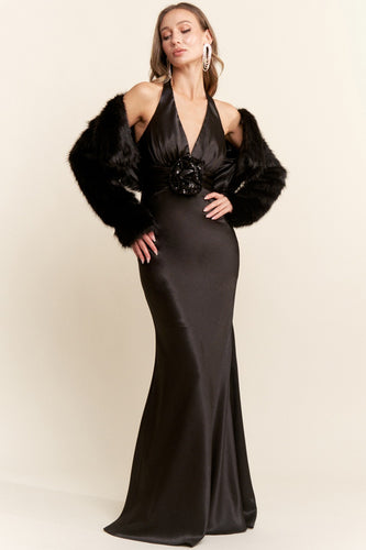 Black Elegant Faux Fur Jacket