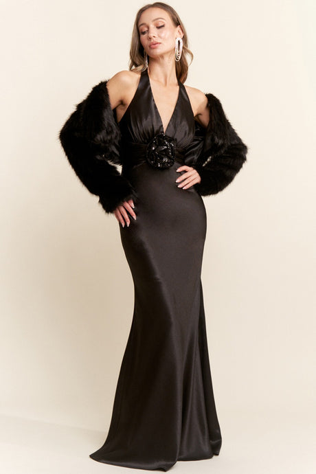 Black Elegant Faux Fur Jacket