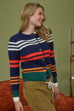Navy Multicolor Stripe Cable Knit Button Down Cardigan