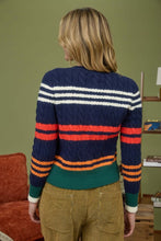 Navy Multicolor Stripe Cable Knit Button Down Cardigan