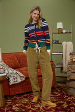 Navy Multicolor Stripe Cable Knit Button Down Cardigan