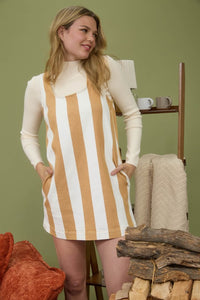 Camel Vertical Stripe Tank Mini Dress