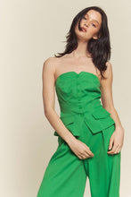 Kelly Green Linen Tube Button Down Vest With Pants Set