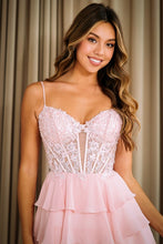 Blush Sleeveless Spaghetti Straps Tiered Chiffon Short Dress