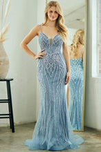 Vintage Blue Sleeveless Embellished Mermaid Dress