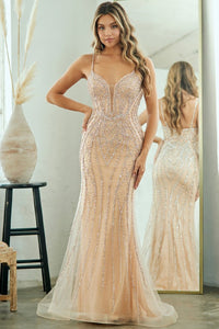 Gold Sleeveless Embellished Mermaid Dress