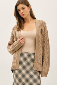 Taupe Chunky Cable Knit Cardigan