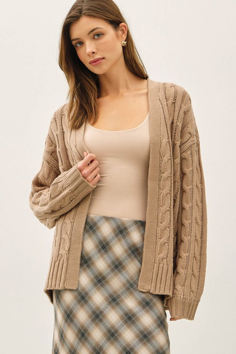 Taupe Chunky Cable Knit Cardigan