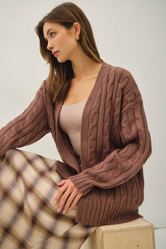 Choco Chunky Cable Knit Cardigan