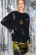 Black Gold Tree Sequin Accents Christmas Sweater