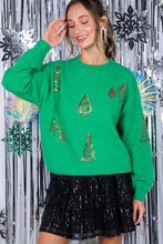 Green Gold Tree Sequin Accents Christmas Sweater