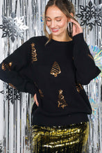 Black Gold Tree Sequin Accents Christmas Sweater