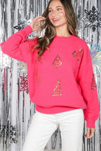 Pink Gold Tree Sequin Accents Christmas Sweater