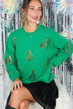 Green Gold Tree Sequin Accents Christmas Sweater