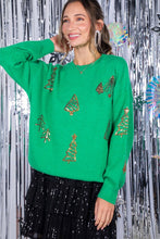 Green Gold Tree Sequin Accents Christmas Sweater