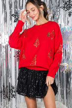 Red Gold Tree Sequin Accents Christmas Sweater