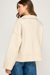 Beige Melange Polo Collar Soft Sweater