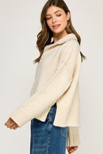 Beige Melange Polo Collar Soft Sweater