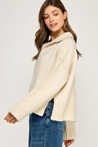Beige Melange Polo Collar Soft Sweater