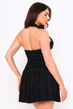 Black Tweed Halter Top With Collar Mini Dress