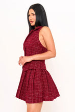 Burgundy Tweed Halter Top With Collar Mini Dress