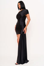 Black Shirring On Pearl Satin One Shoulder Mini Dress