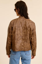 Clay Vertical Stripe Wash Faux Leather Jacket
