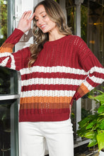 Burgundy Crew Neck Long Sleeve Multi Striped Sweater