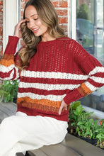 Burgundy Crew Neck Long Sleeve Multi Striped Sweater