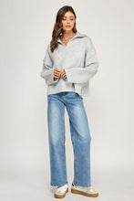 Grey Melange Polo Collar Soft Sweater