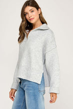 Grey Melange Polo Collar Soft Sweater