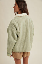 Olive/Cream Sherpa Floral Piping Detail Jacket