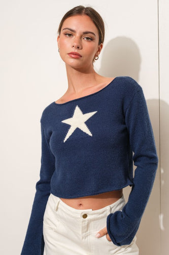 Navy Aria Star Knit Top - Knitwear