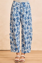 Ivory/Blue Rose Printed Twill Barrel Pants