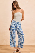 Ivory/Blue Rose Printed Twill Barrel Pants