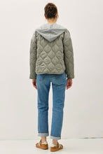 Olive Quilted Jacket With Attachable Contrast Hood