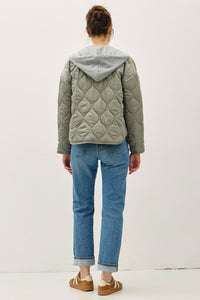 Olive Quilted Jacket With Attachable Contrast Hood