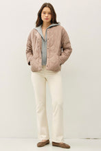 Mocha Quilted Jacket With Attachable Contrast Hood