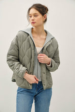 Olive Quilted Jacket With Attachable Contrast Hood