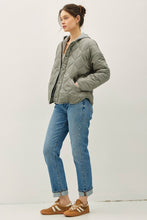 Olive Quilted Jacket With Attachable Contrast Hood