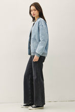 Denim Feel Bomber Jacket W/ Pockets