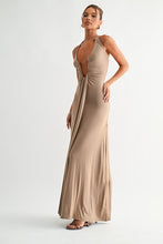 Mink Deep Plunge Halter Maxi Dress