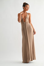 Mink Deep Plunge Halter Maxi Dress