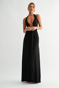 Black Deep Plunge Halter Maxi Dress