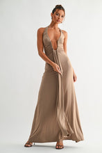 Mink Deep Plunge Halter Maxi Dress