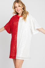 Red/White Game Day Two-tone Sequin Oversized Tunic Dress